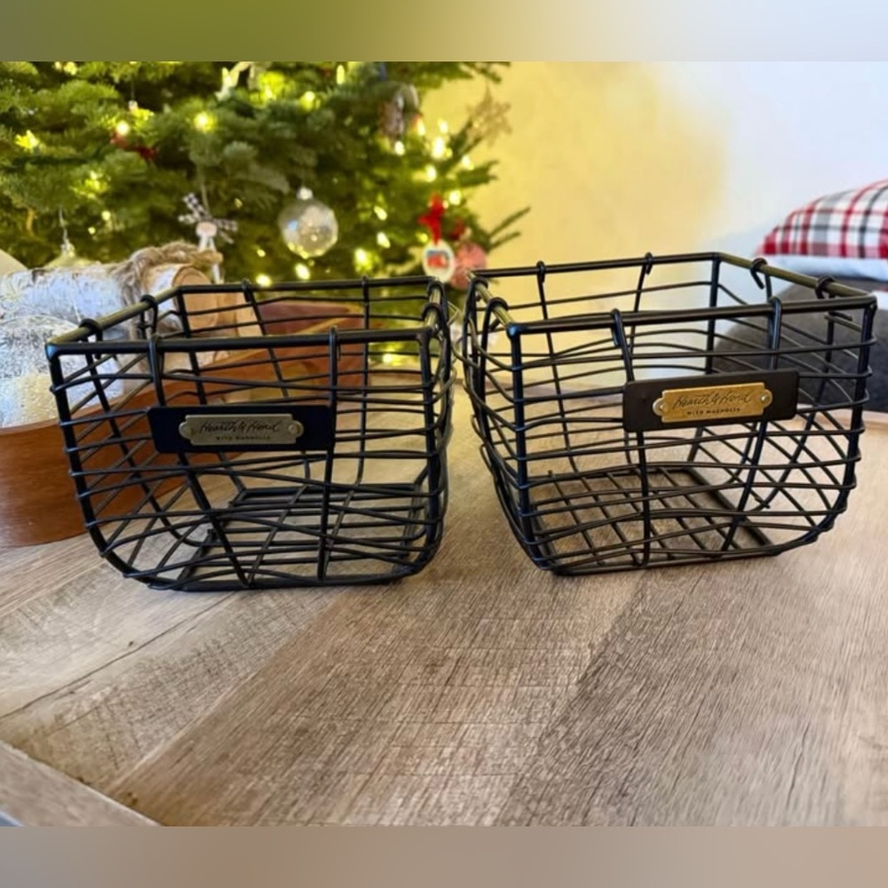 2 Hearth & Hand with Magnolia black metal baskets. 6" x6"